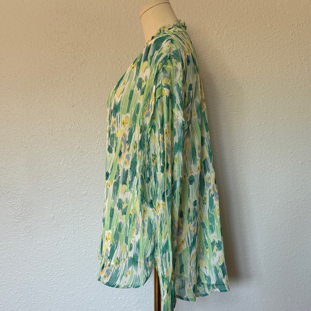 Pilcro Tavi Lightweight Button Front Blouse Green & Yellow size XL - Picture 7 of 16